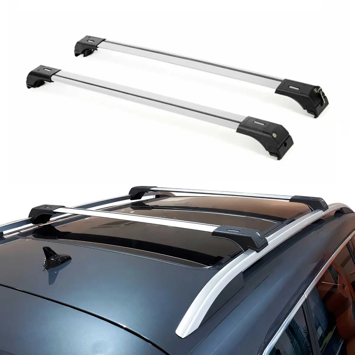 Omac Usa Roof Rack Cross Bars Luggage Carrier For Suv – Fits With 2013-2018 Hyundai Santa Fe (2 Pcs, Silver, Aluminum) 1