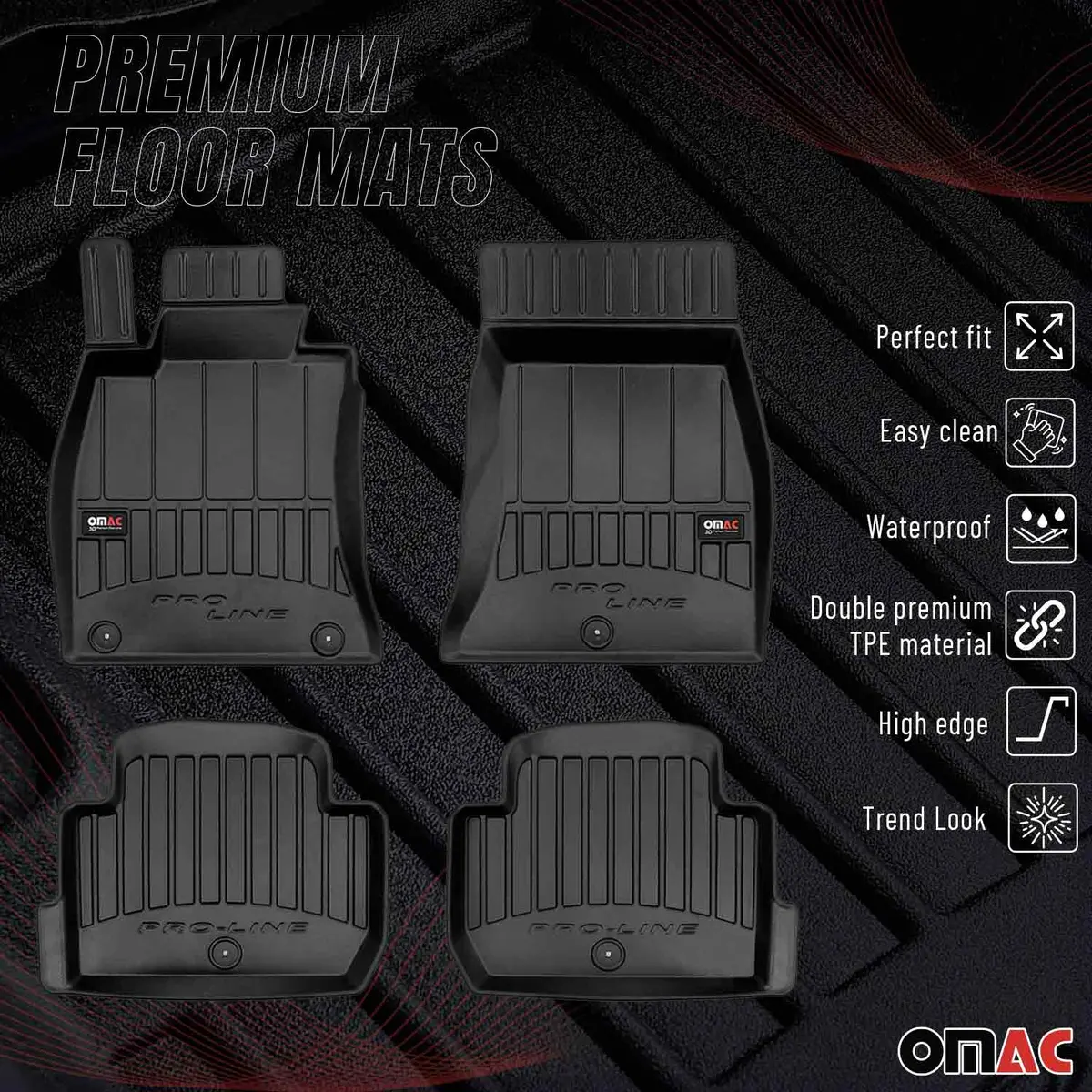 Omac Usa Premium Floor Mats Liners For Cars – Fits 2018-2023 Kia Stinger Rwd (Black, 4 Pcs) 1
