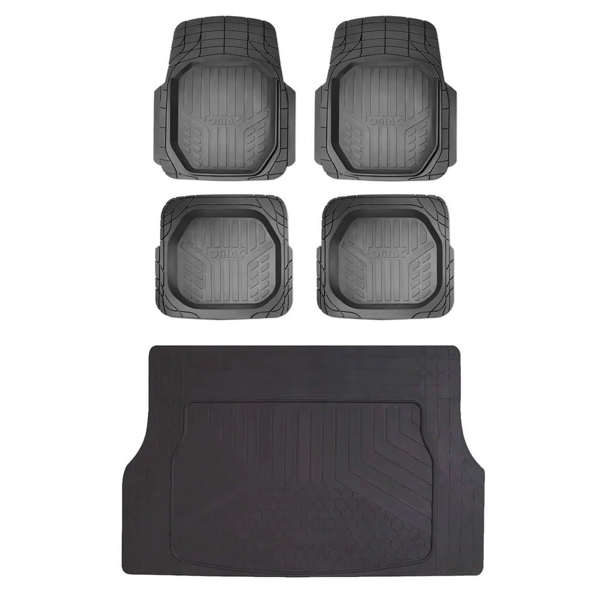 Omac Usa Semi-Custom Fit Floor Mats & Cargo Liner Rubber Set For Car – Fits With 2019-2021 Honda Civic Type R – All Weather, Black (5Pc) 1