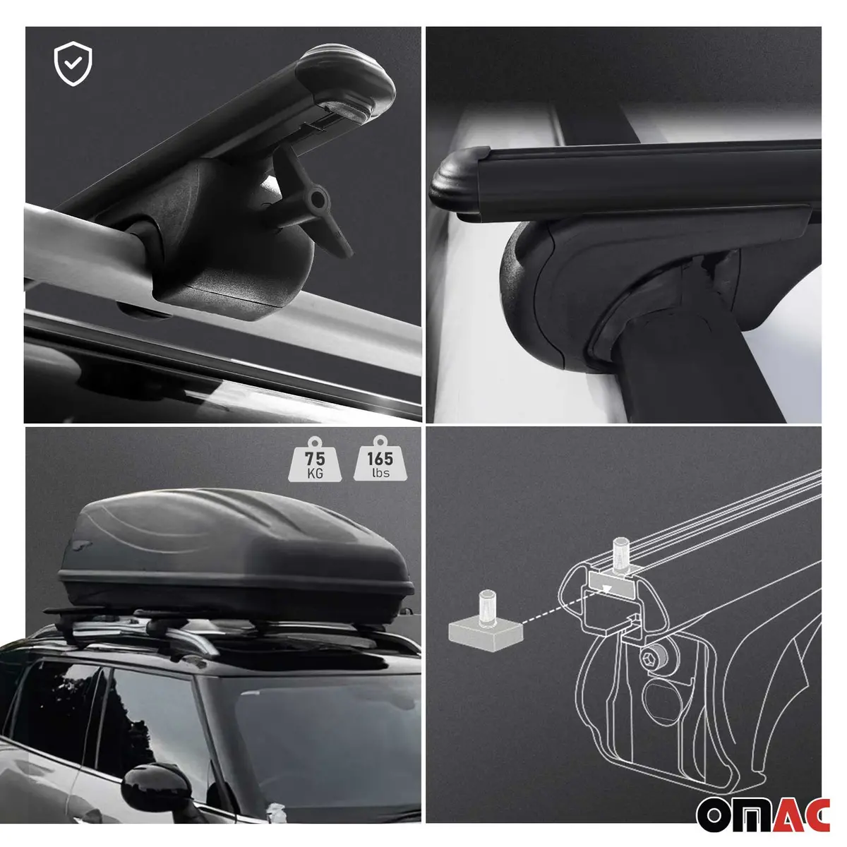 Omac Usa Roof Rack Cross Bars Luggage Carrier For Suv – Fits With 2010-2017 Gmc Terrain (2 Pcs, Black, Aluminum) 1
