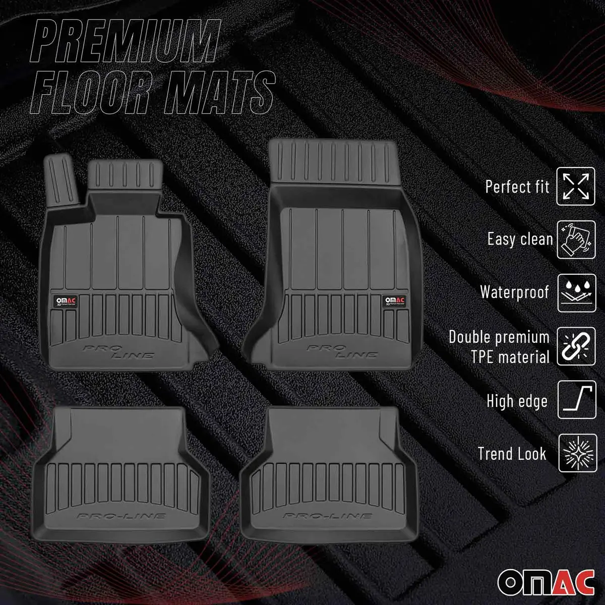 Omac Usa Premium Floor Mats Liners For Cars – Fits 2004-2010 Bmw 5 Series E60/E61 (Black, 4 Pcs, All Weather Heavy Duty) 1