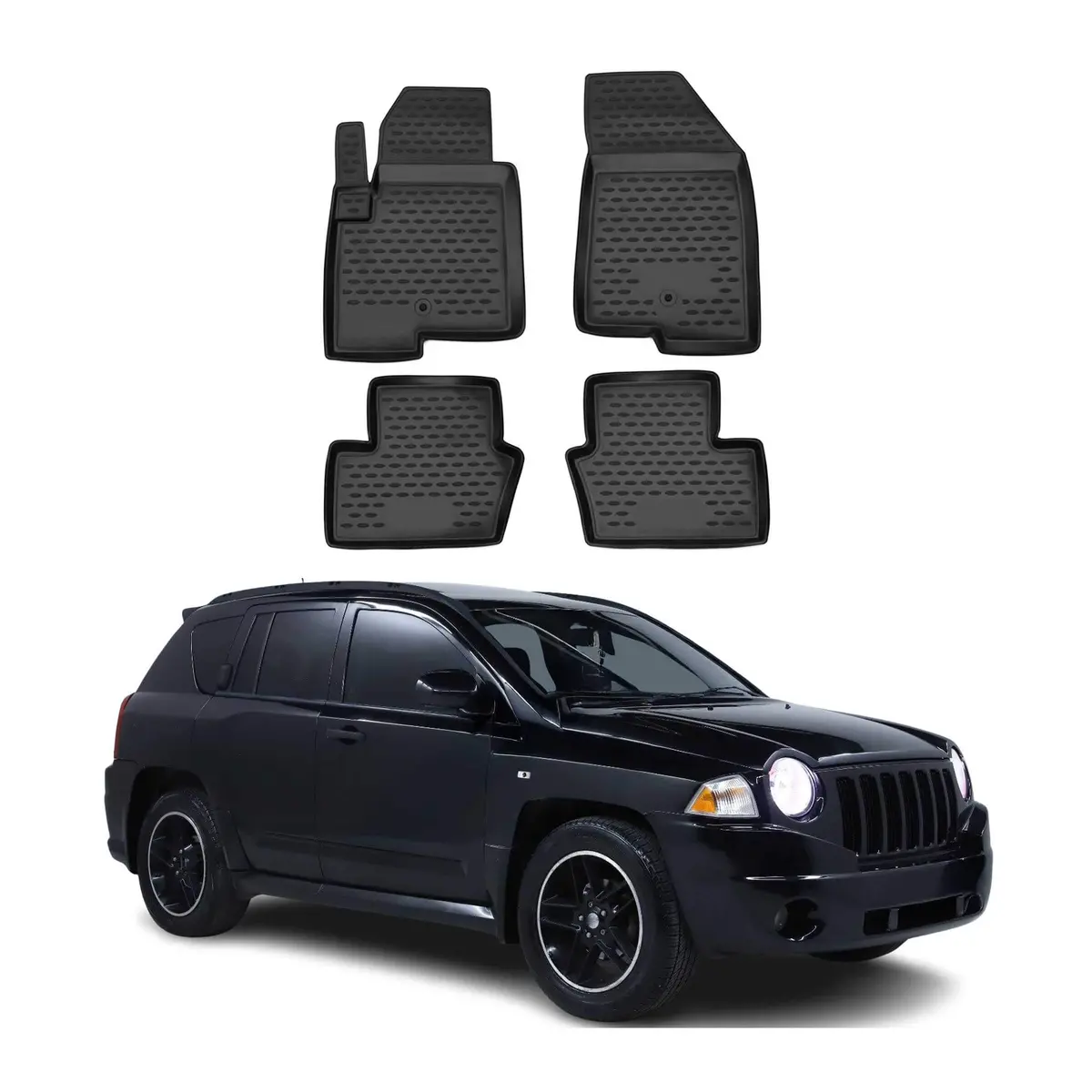 Omac Usa Premium Floor Mats Liners Full Set All Weather Heavy Duty For Car – Fits With 2007-2012 Dodge Caliber – Black (4 Pcs) 1