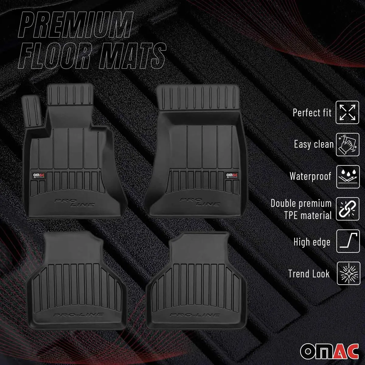 Omac Usa Premium Floor Mats Liners For Cars – Fits 2002-2008 Bmw 7 Series E65 E66 E67 (Black, 4 Pcs) 1