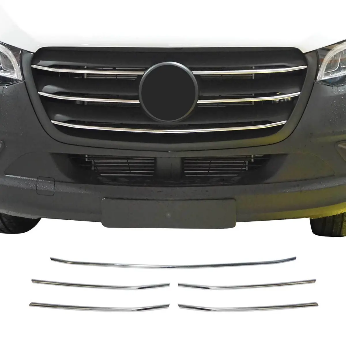 Omac Usa Front Bumper Grill Trim 5Pcs For Vans – Fits 2019–2025 Mercedes Sprinter W907/910 (Stainless Steel, Chrome) 1