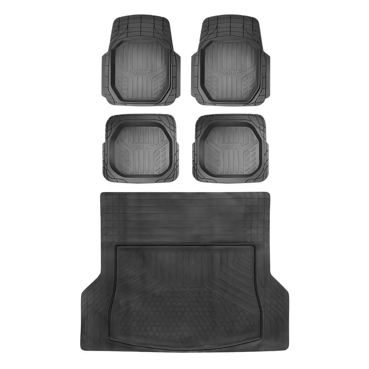 Omac Usa Floor Mats & Cargo Liner Set – Fits 2010–2024 Kia Soul – Semi-Custom Fit Waterproof Rubber Tpe Black (6 Pcs) 1
