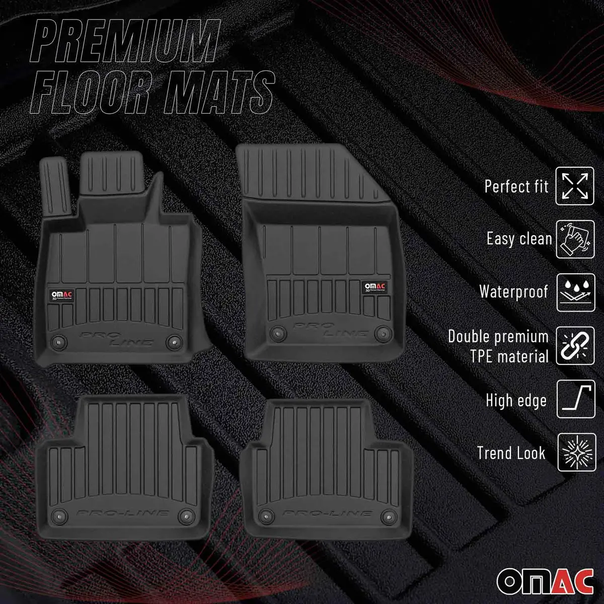 Omac Usa Premium Floor Mats Liners For Cars – Fits 2019-2024 Volvo S60 V60 (Black, 4 Pcs) 1