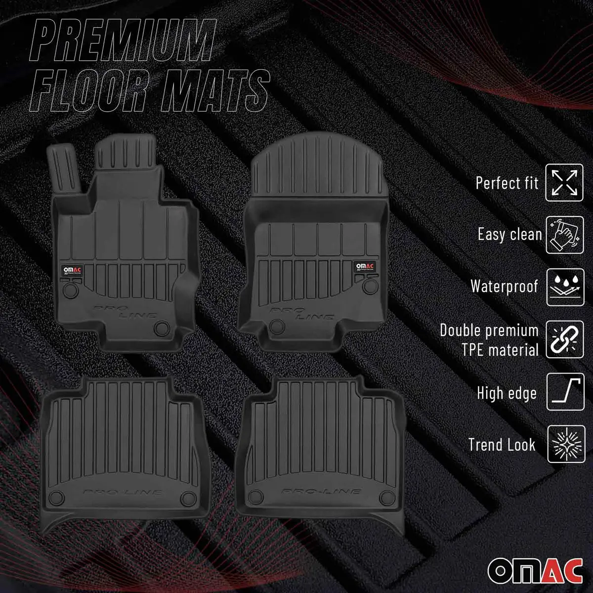 Omac Usa Premium Floor Mats Liners For Cars – Fits 2020-2025 Mercedes Gle Class V167 (Black, 4 Pcs, All Weather Heavy Duty) 1