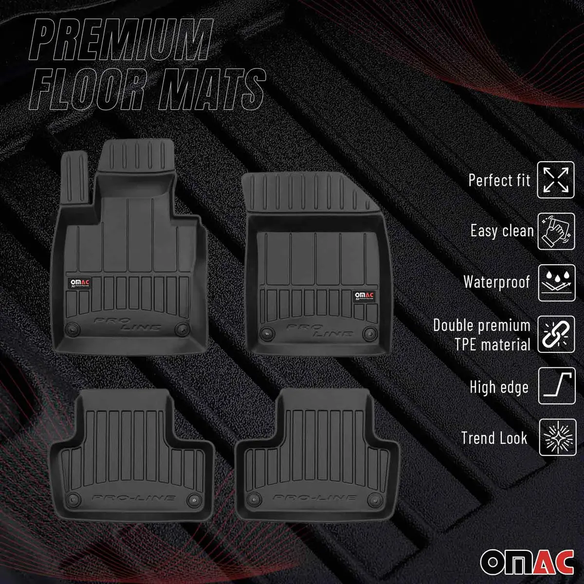 Omac Usa Premium Floor Mats Liners For Cars – Fits 2018-2025 Volvo Xc60 (Black, 4 Pcs, All Weather Heavy Duty) 1