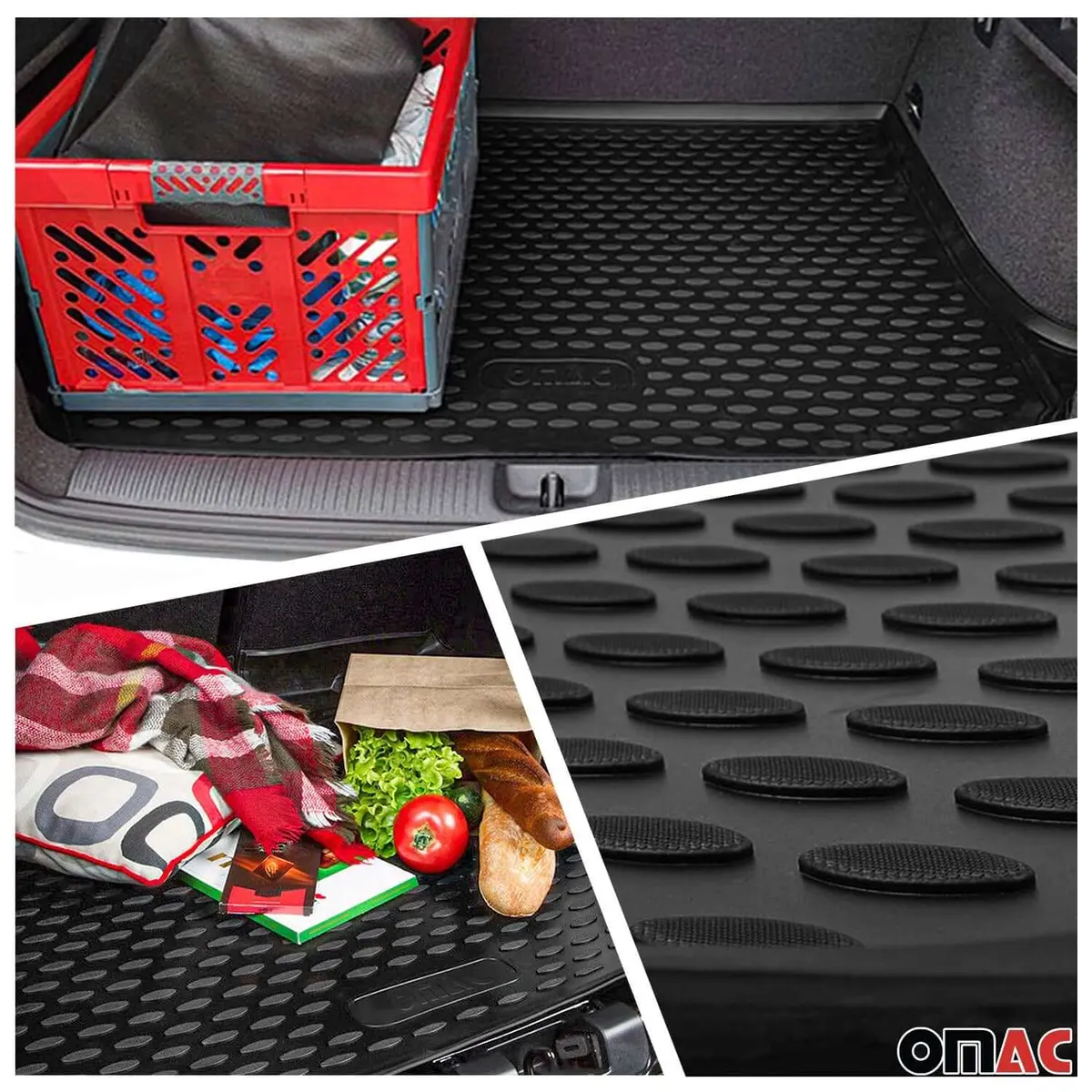 Omac Usa Floor Mats & Cargo Liner Set For Minivan – Fits 2017-2024 Chrysler Pacifica (7-Passenger, Non-Hybrid) – Custom Fit All Weather Tpe Rubber, Black (6 Pcs) 2