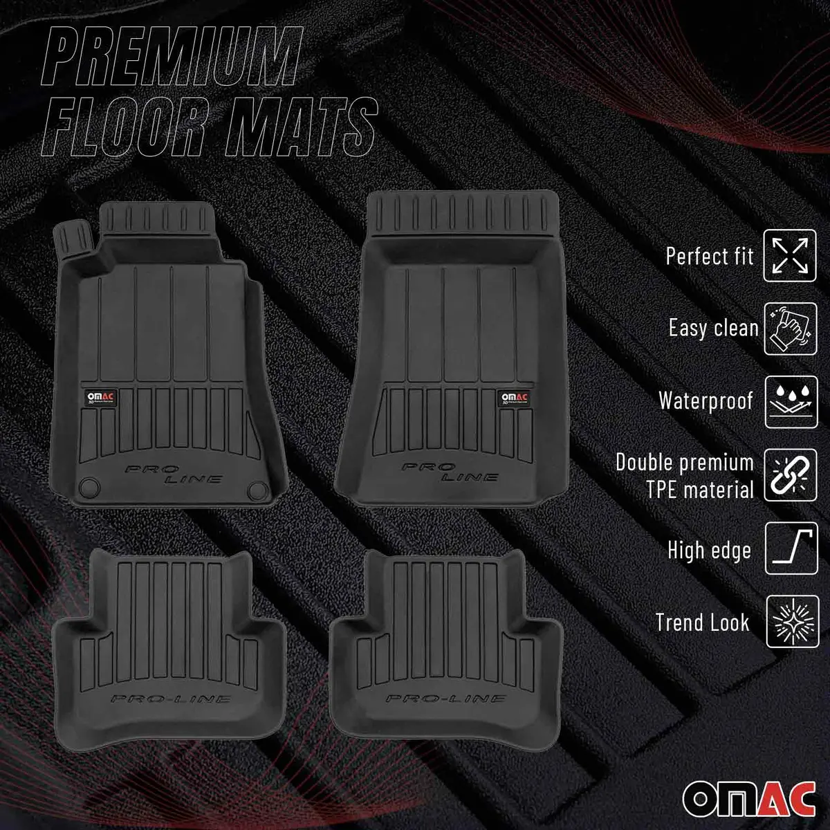 Omac Usa Premium Floor Mats Liners For Cars – Fits 2009-2013 Subaru Forester (Black, 4 Pcs, All Weather Heavy Duty) 1