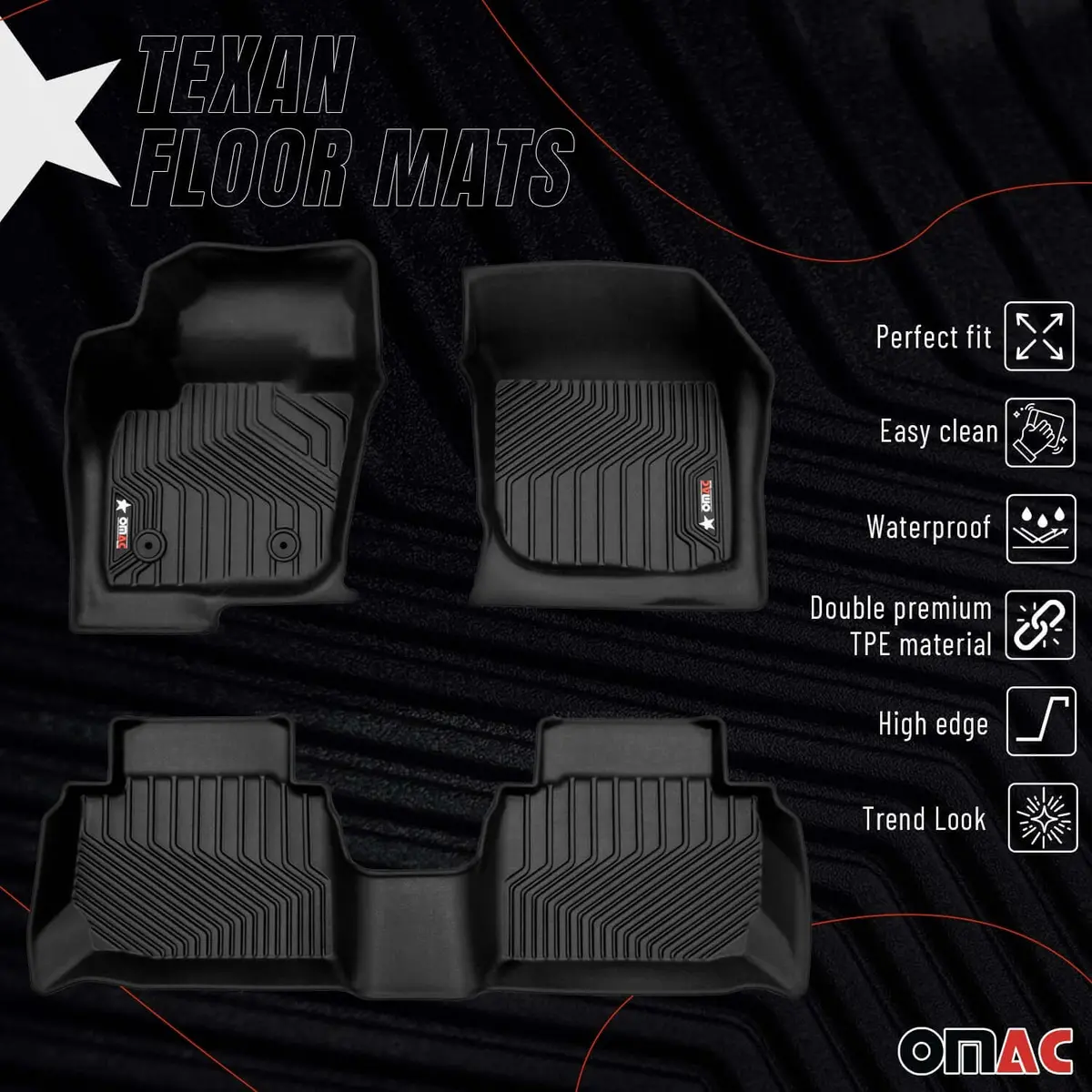 Omac Usa Premium Floor Mats For Sedan – First & Second Row – Fits With 2013–2020 Ford Fusion – Black (4 Pcs) 2