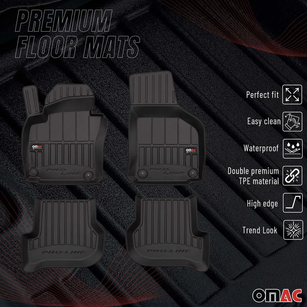Omac Usa Premium Floor Mats Liners For Hatchbacks – Fits 2003-2014 Volkswagen Golf Mk6 (Black, 4 Pcs, All Weather) 1