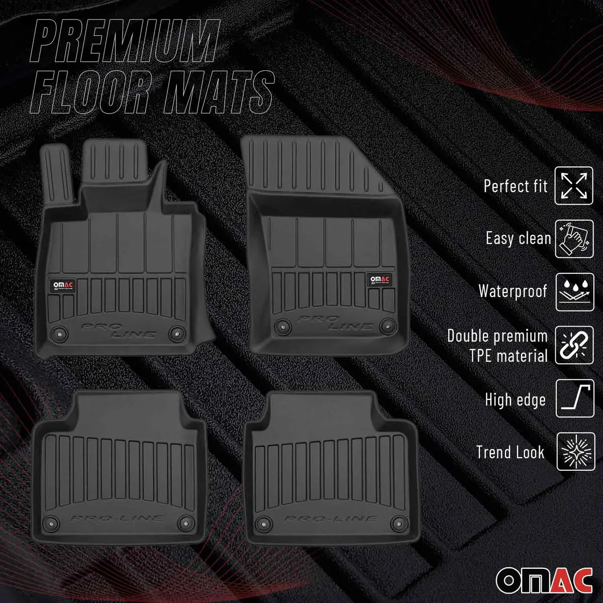 Omac Usa Premium Floor Mats Liners For Cars – Fits 2017-2024 Volvo S90 V90 (Black, 4 Pcs) 1