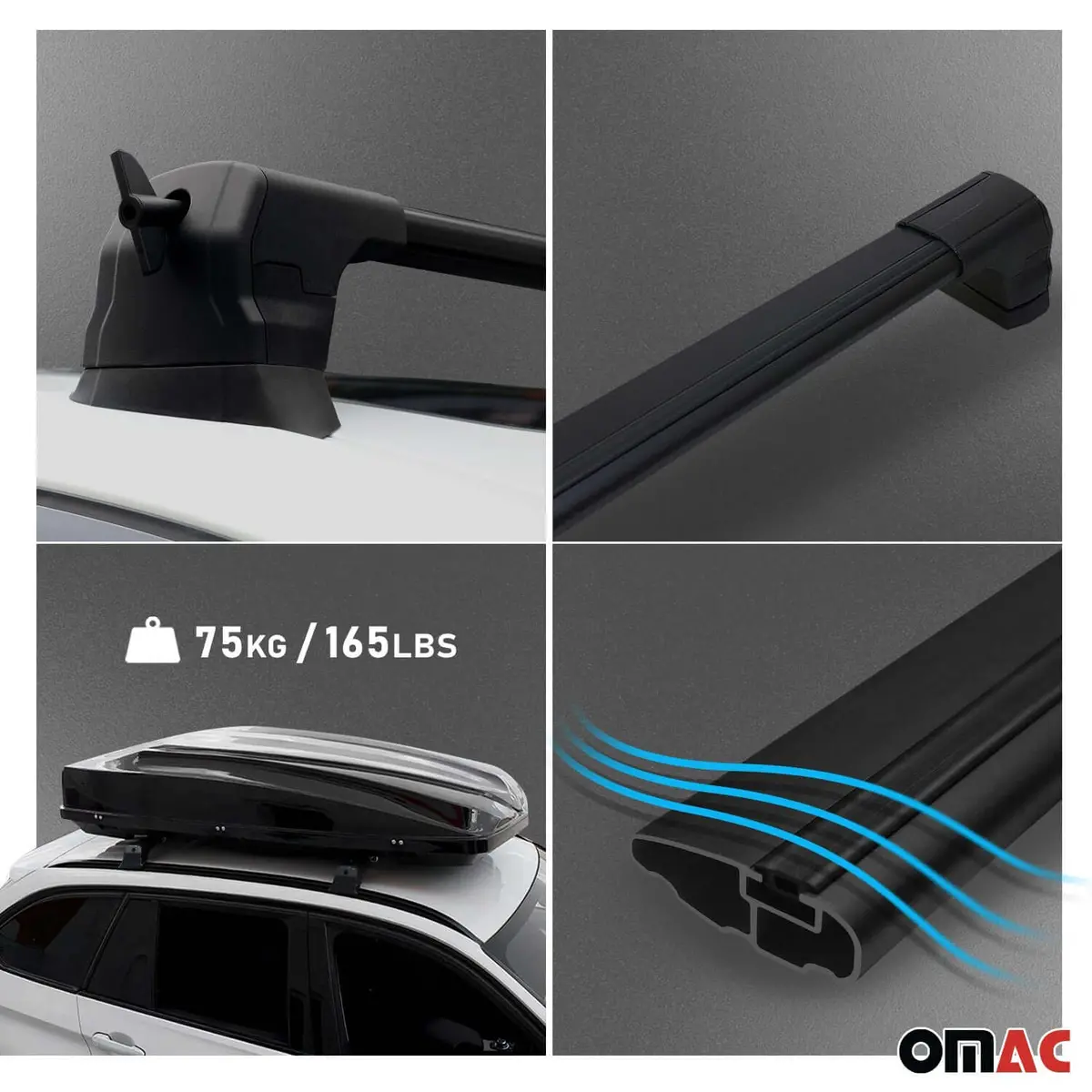 Omac Usa Roof Rack Cross Bars – Fits 2021-2025 Bmw 3 Series G20 Sedan / 2019-2025 Bmw M3 G80 – Aluminium Black (2 Pcs) 1