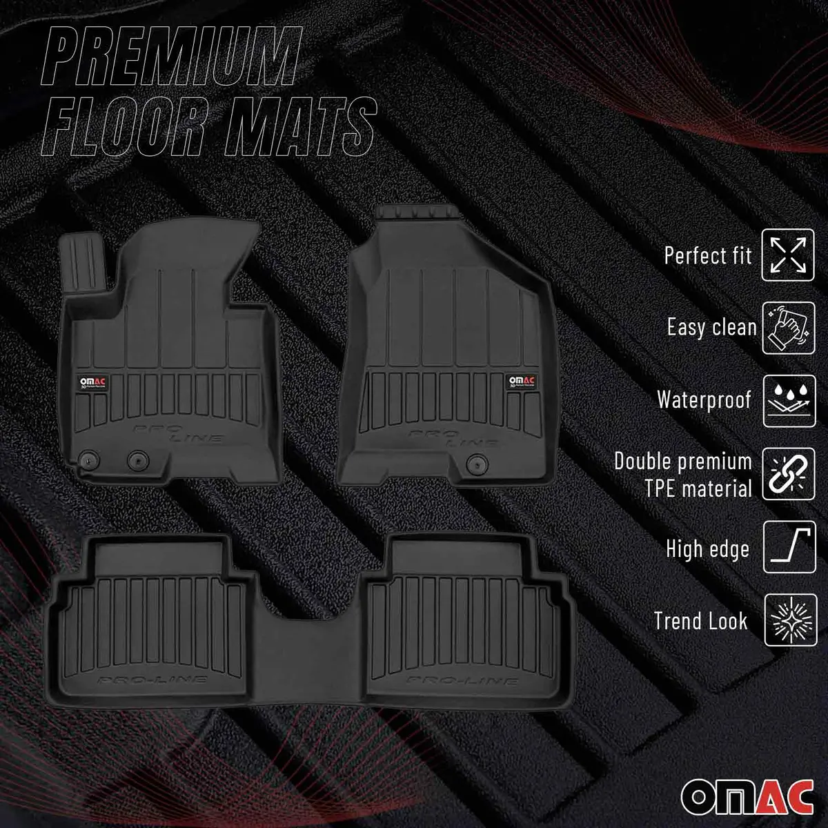 Omac Usa Premium Floor Mats Liners Full Set All Weather Heavy Duty For Suv – Fits With 2010-2015 Hyundai Tucson – Black (3 Pcs) 1