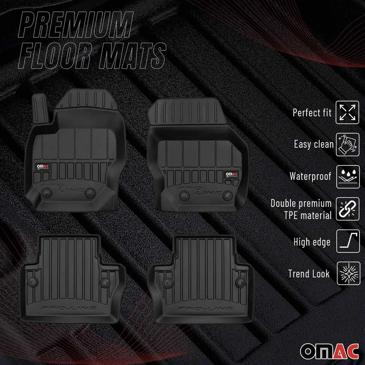 Omac Usa Premium Floor Mats Liners For Cars – Fits 2007-2016 Volvo S80, V70, Xc70 (Black, 4 Pcs) 1