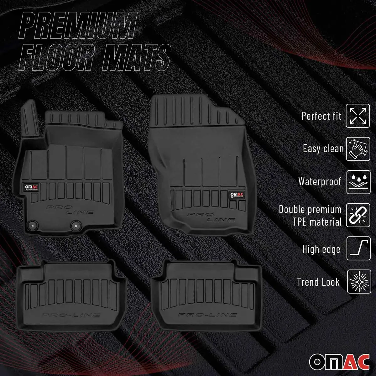 Omac Usa Premium Floor Mats Liners For Cars – Fits 2008-2017 Mitsubishi Lancer / Lancer Evo (Black, 4 Pcs, All Weather Heavy Duty) 1