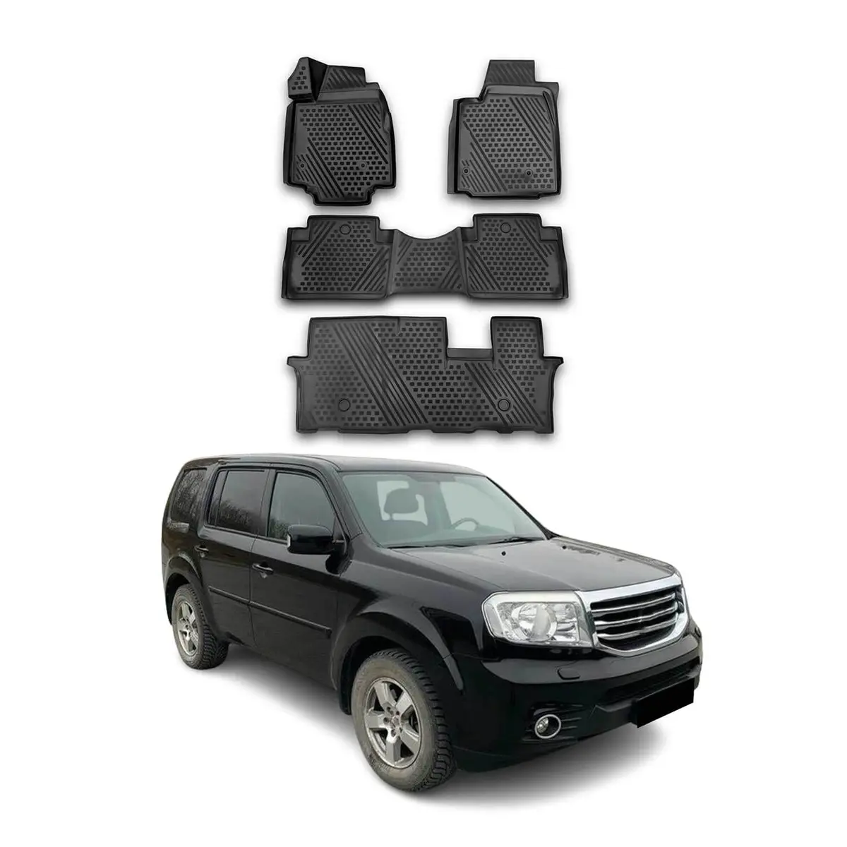 Omac Usa Floor Mats Liners Full Set All Weather Black For Suv – Fits With 2009-2015 Honda Pilot (4 Pcs) 1