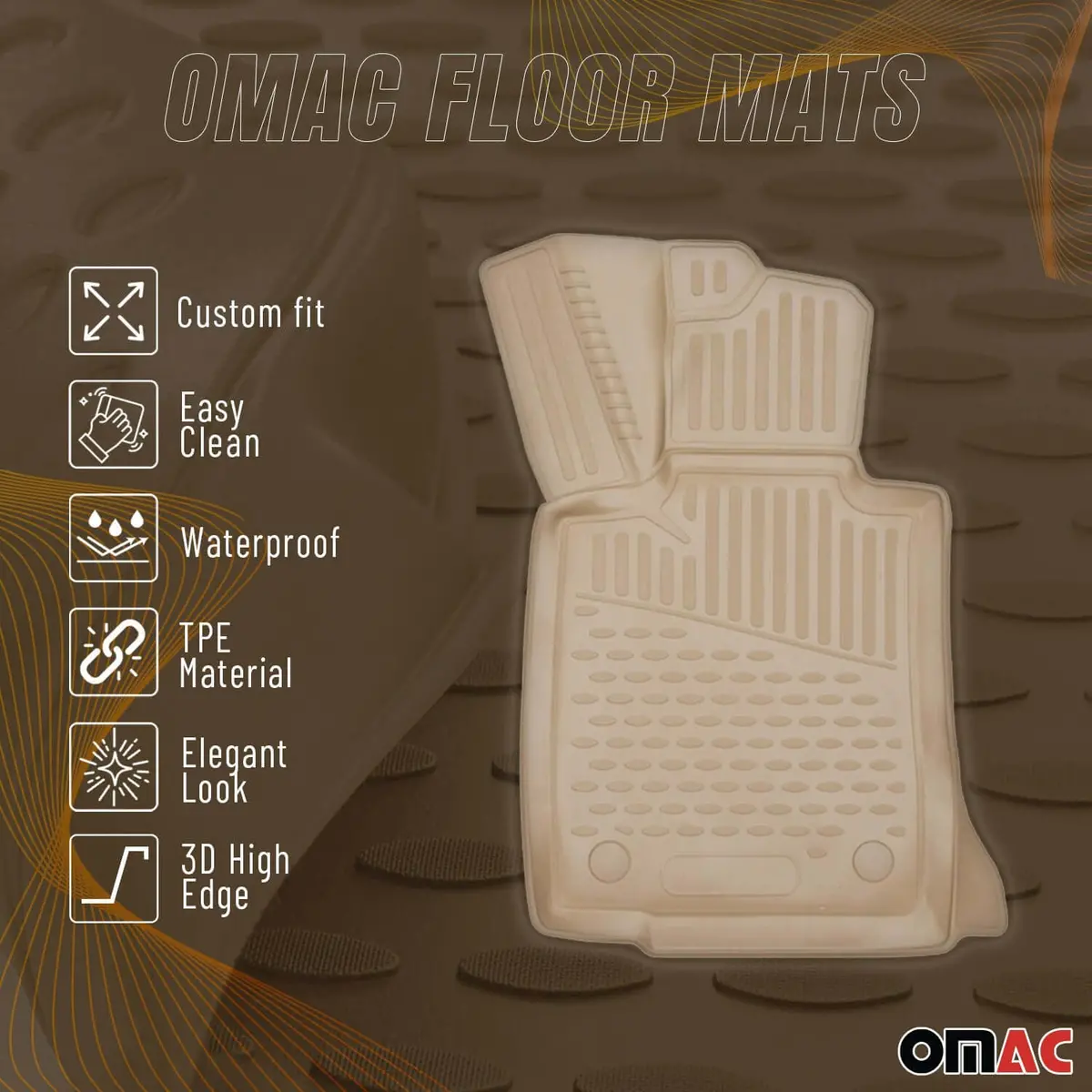 Omac Usa Floor Mats Liners Full Set All Weather For Suv – Fits With 2009-2017 Chevrolet Traverse (2Nd Row Captain’S Chairs) – Beige (5 Pcs) 1