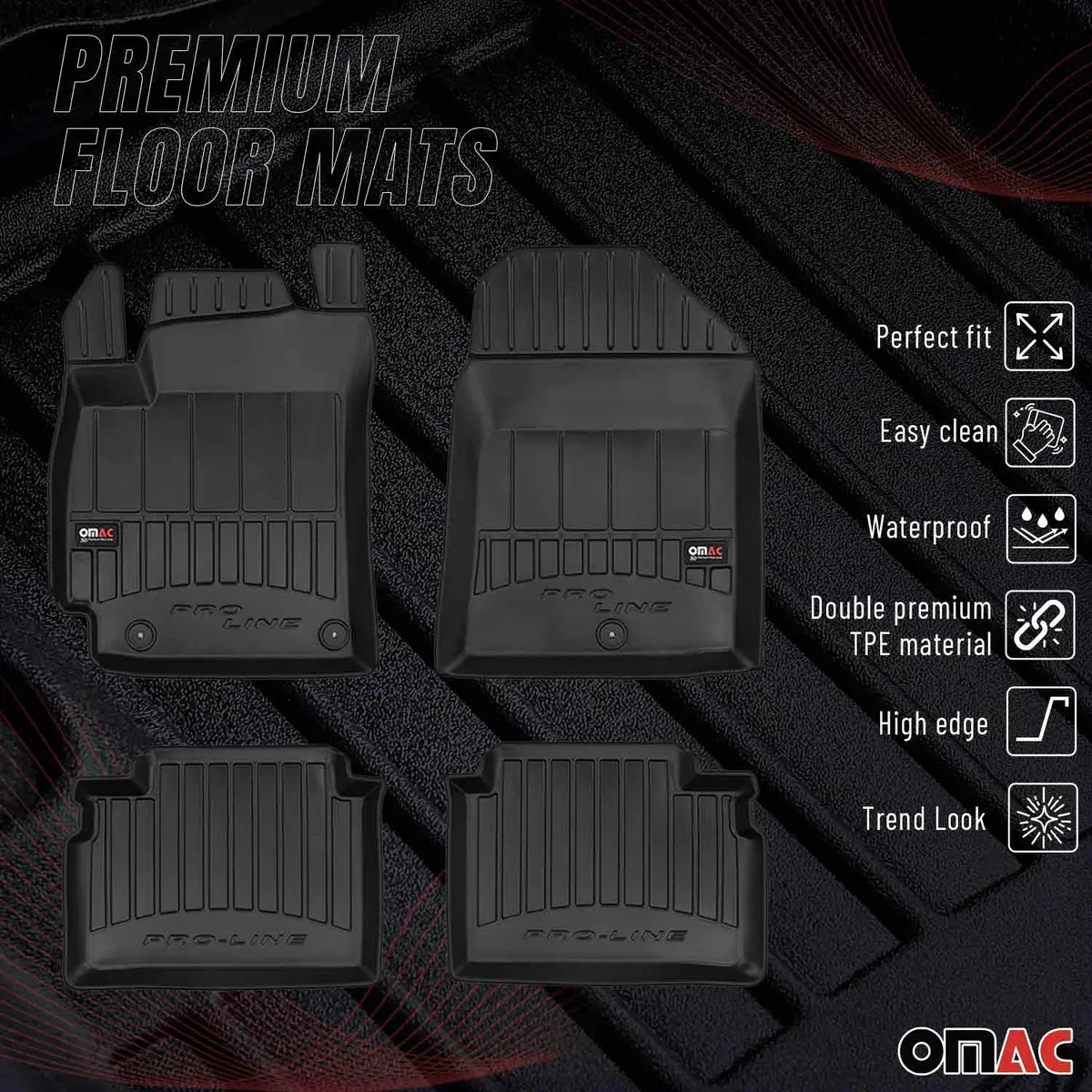 Omac Usa Premium Floor Mats Liners For Cars – Fits 2016-2020 Hyundai Elantra (Black, 4 Pcs, All Weather Heavy Duty) 1
