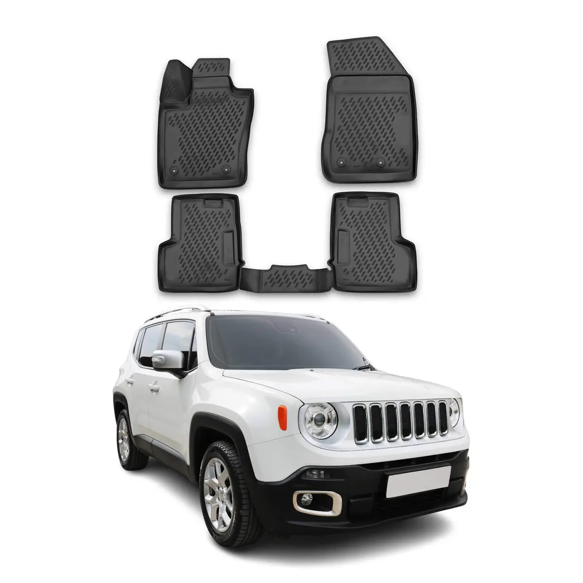 Omac Usa Premium Floor Mats Liners Full Set – Fits 2015–2023 Jeep Renegade – All Weather Heavy Duty Black 1