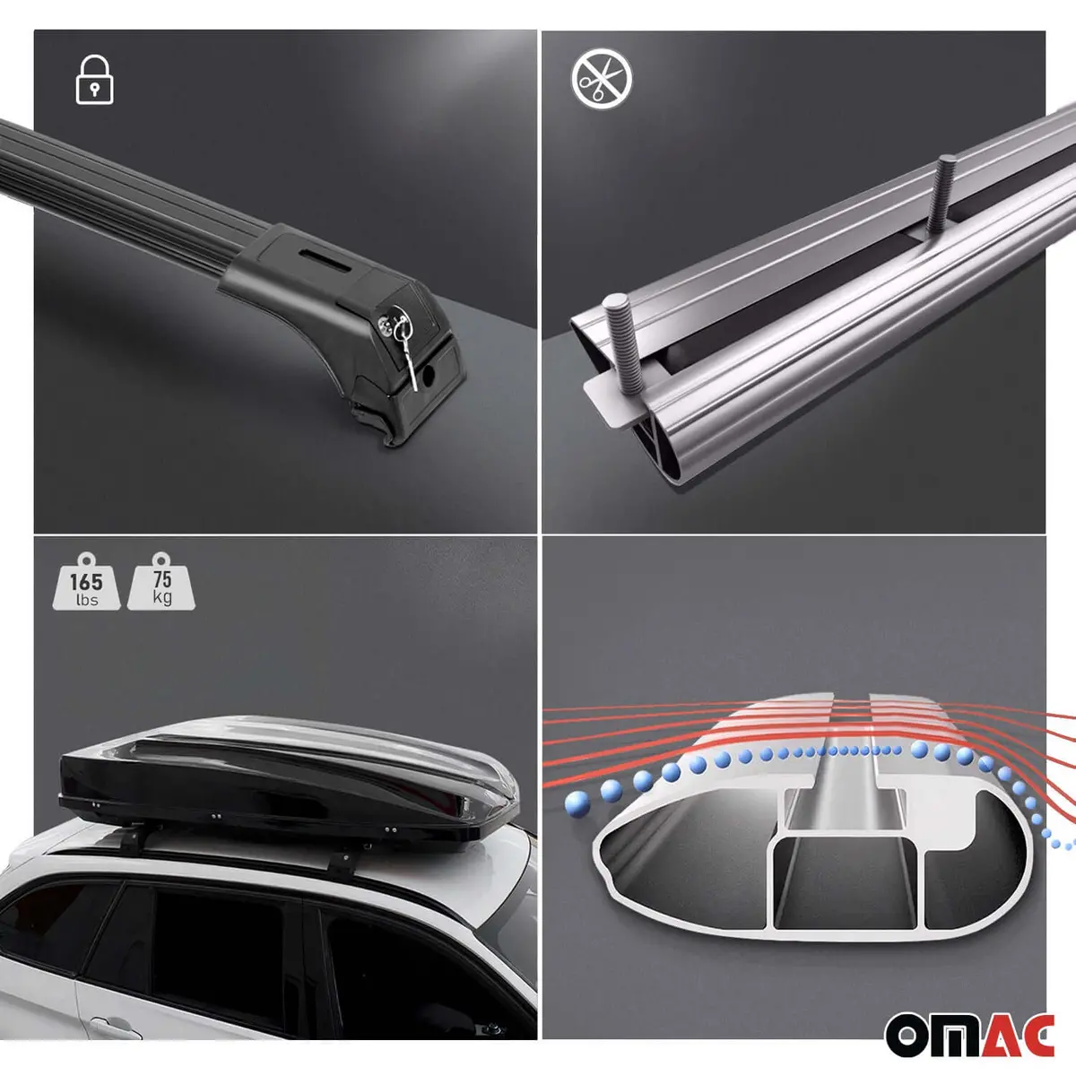 Omac Usa Roof Rack Cross Bars For Car – Fits 2013-2022 Buick Encore (Excludes Panoramic Roof Models) – Aluminium Black (2 Pcs) 1