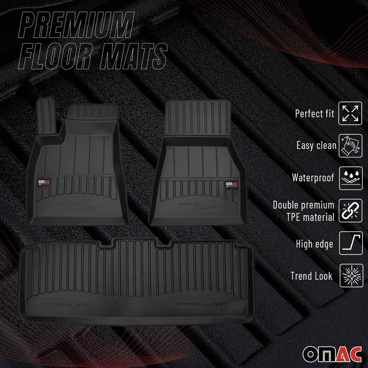 Omac Usa Premium Floor Mats Liners For Cars – Fits 2014-2020 Tesla Model S (Black, 3 Pcs, All Weather Heavy Duty) 1