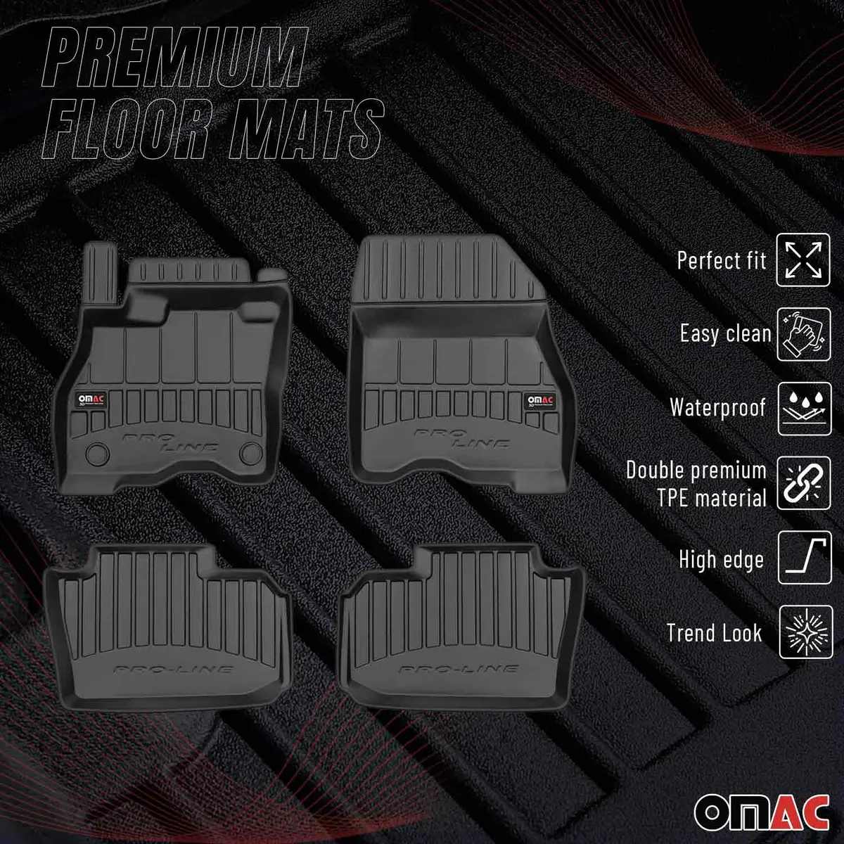 Omac Usa Premium Floor Mats Liners For Cars – Fits 2018-2025 Nissan Leaf (Black, 4 Pcs) 1