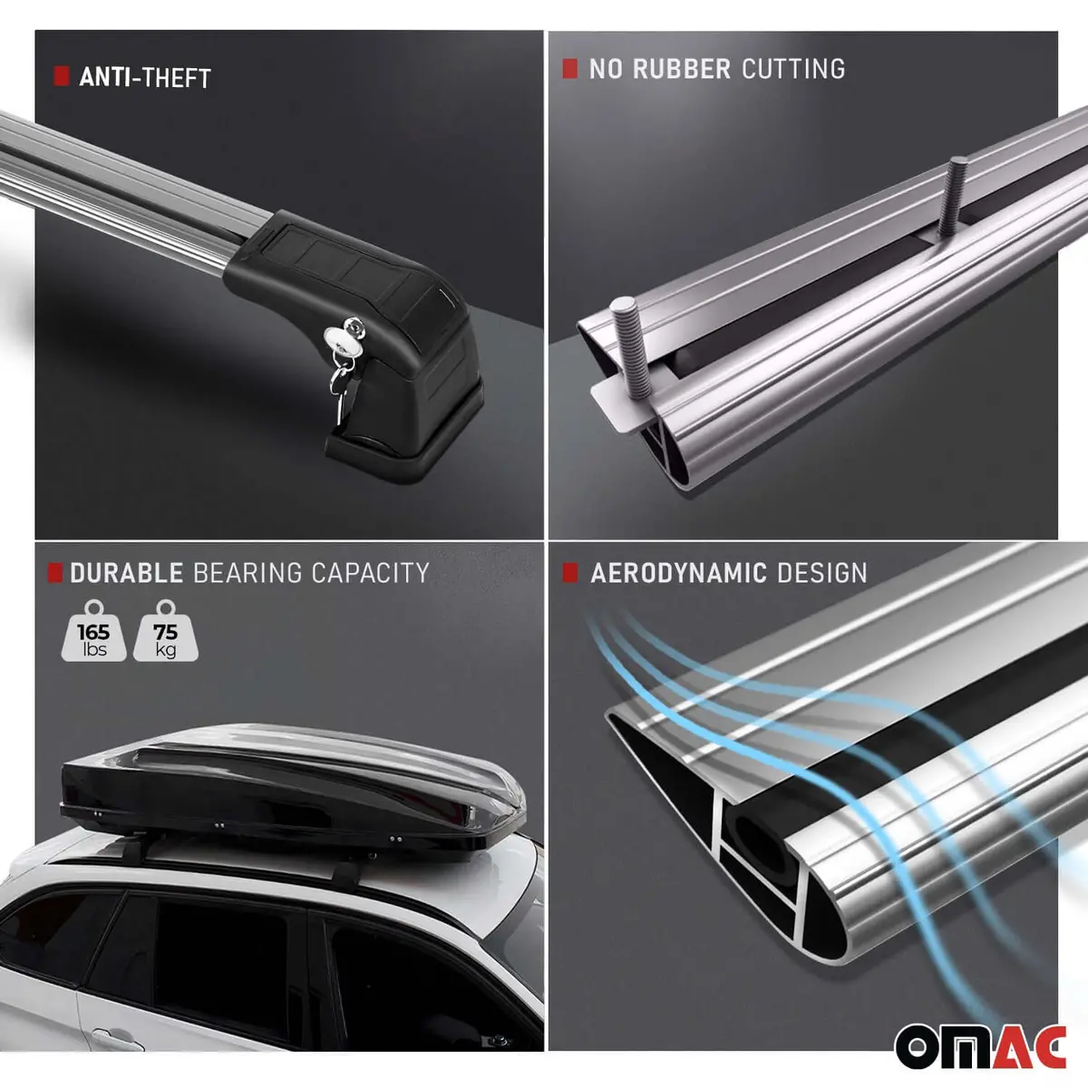 Omac Usa Roof Rack Cross Bars For Car – Fits 2014-2018 Mazda 3 (Excludes Panoramic Roof) – Aluminium Silver (2 Pcs) 1