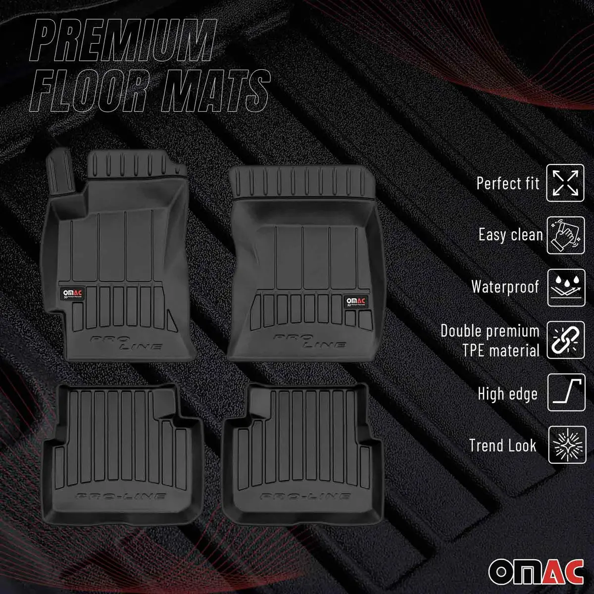 Omac Usa Premium Floor Mats Liners For Cars – Fits 2009-2013 Subaru Forester (Black, 4 Pcs, All Weather Heavy Duty) 1