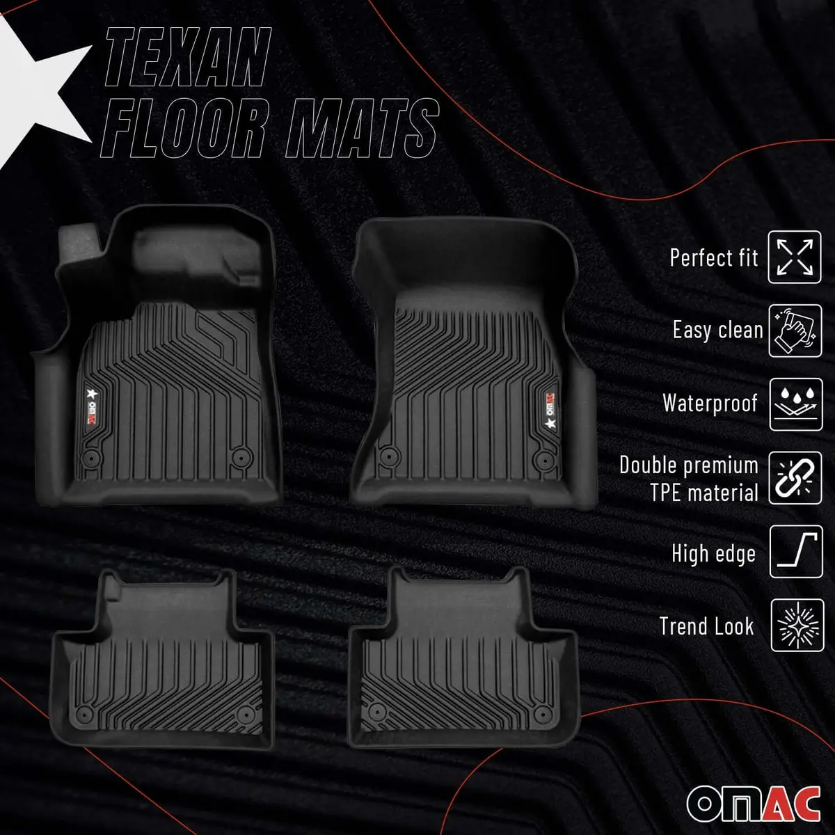 Omac Usa Premium Floor Mats For Suv – First & Second Row – Fits With 2018–2025 Audi Q5 & Sq5 – Black (4 Pcs) 2