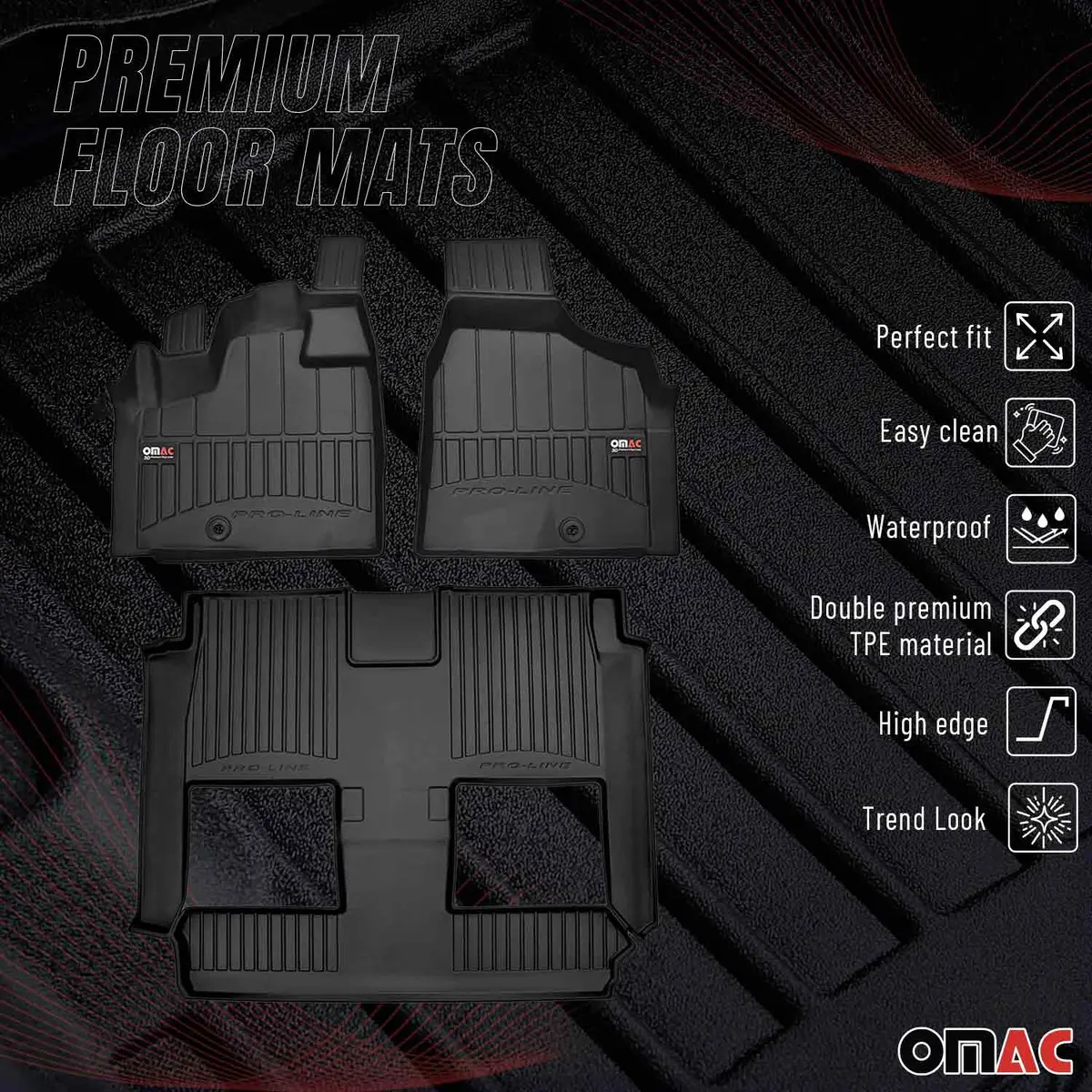 Omac Usa Premium Floor Mats Liners For Vans – Fits 2008-2020 Dodge Grand Caravan (Black, 3 Pcs) 1