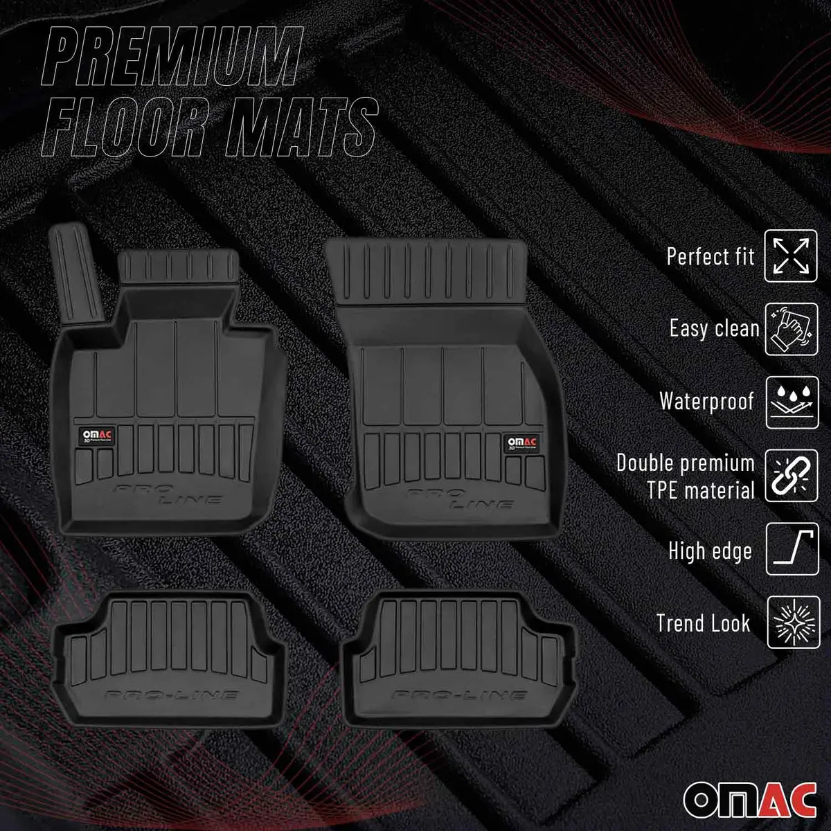 Omac Usa Premium Floor Mats Liners For Cars – Fits 2014-2024 Mini Cooper F55 F56 F57 (Black, 4 Pcs, All Weather Heavy Duty) 1