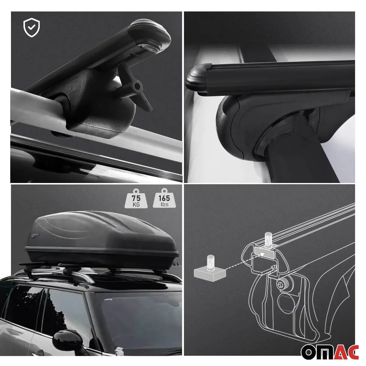 Omac Usa Roof Rack Cross Bars For Vw Golf Sportwagen – 2015–2019 – Aluminium Black (2 Pcs) 1
