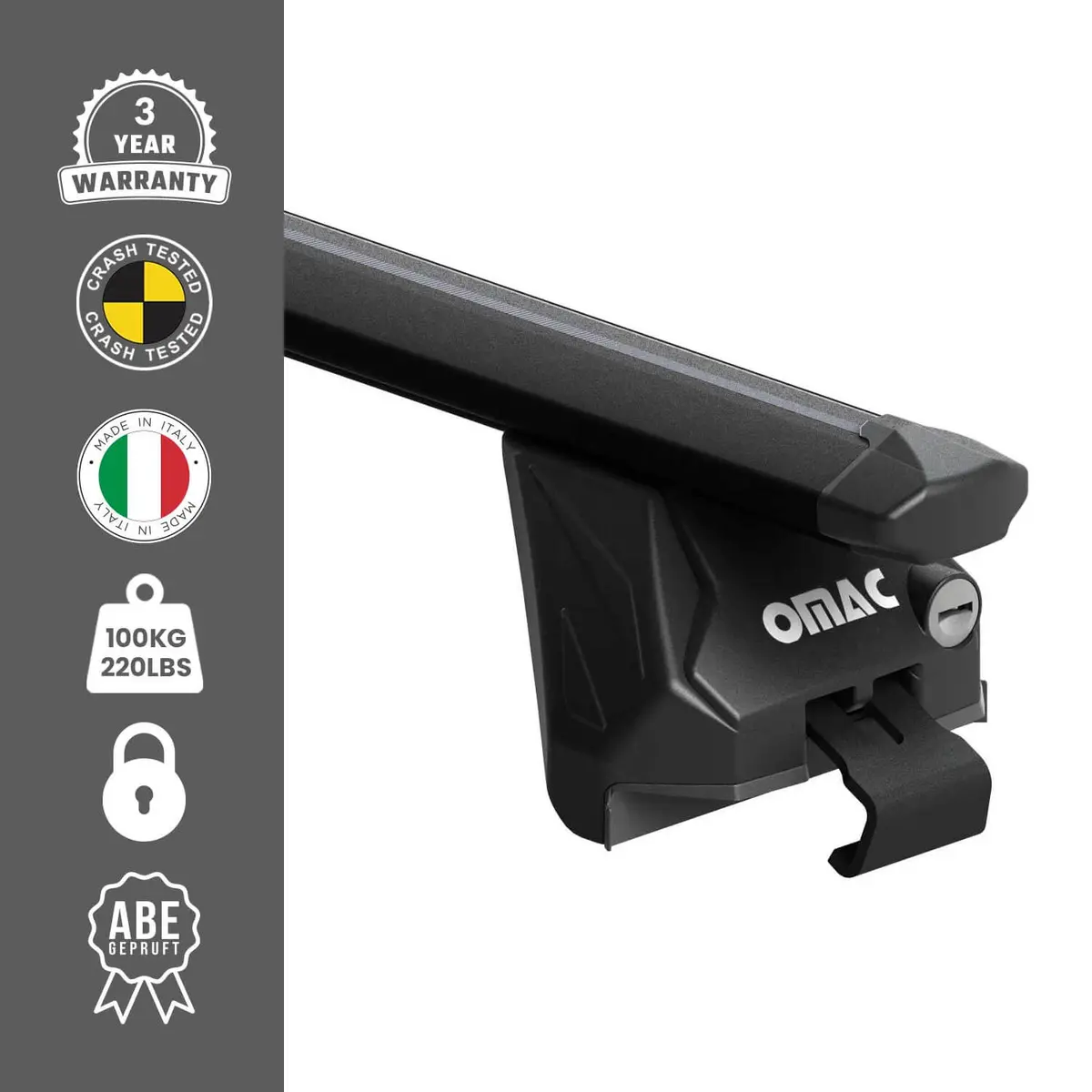 Omac Usa Roof Rack Cross Bars 44" Luggage Carrier For Flush Roof Rails – Aluminium Black (2 Pcs) 2