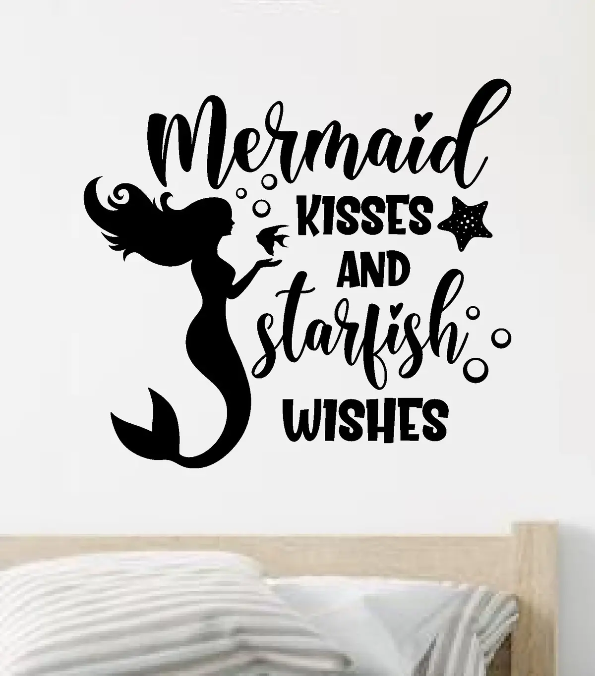 Mermaid Kisses Starfish Wishes Wall Decal Home Decor Art Vinyl Sticker Bedroom Room Baby Teen Girls Daughter Ocean Beach Cute School Nursery Playroom 1