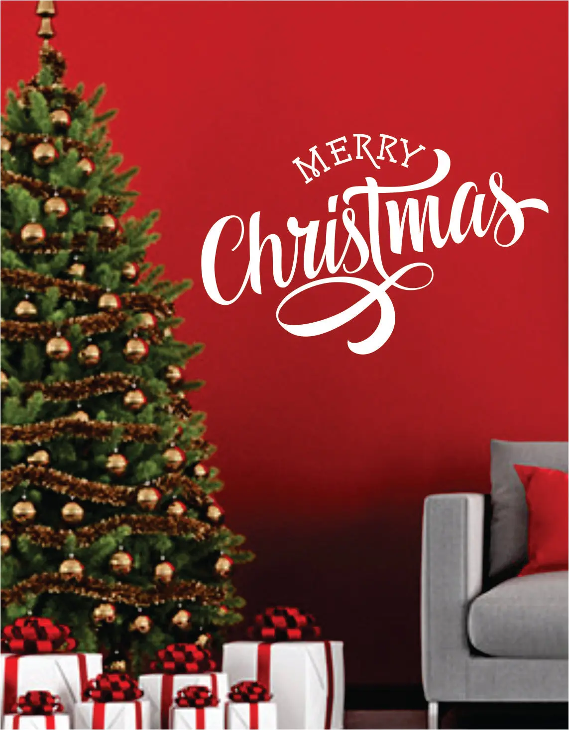 Merry Christmas Quote Wall Decal Sticker Bedroom Living Room Art Vinyl Beautiful Inspirational Decor Xmas Tree Joy Santa Decoration Holidays 1