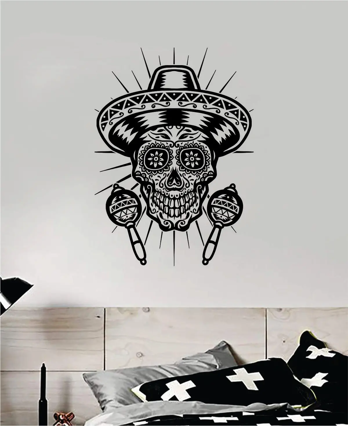 Mexican Sugar Skull V2 Art Wall Decal Sticker Vinyl Room Bedroom Home Decor Teen Day Of The Dead Zombie Sugarskull Beach Tattoo 1