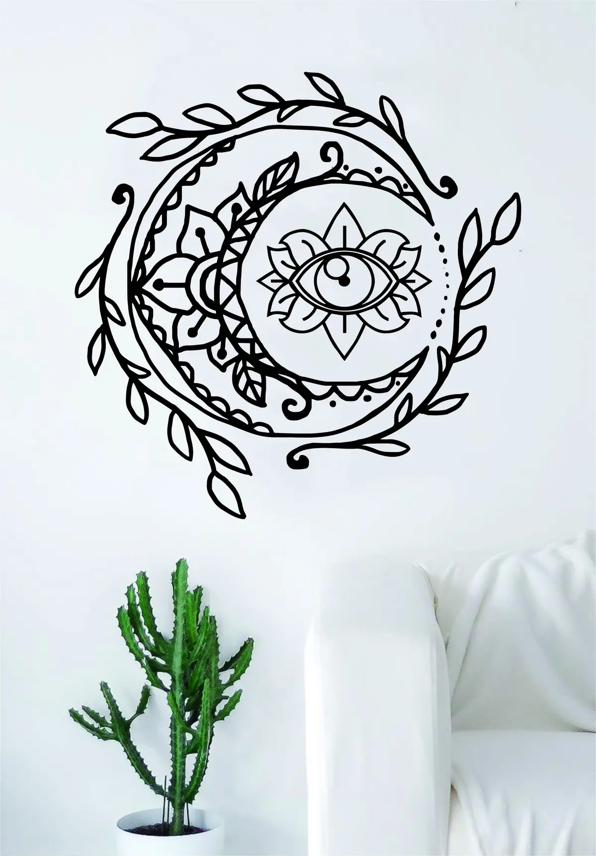 Moon Eye Wall Decal Sticker Room Art Vinyl Yoga Namaste Lotus Flower Mandala Nature Boho Outer Space 1