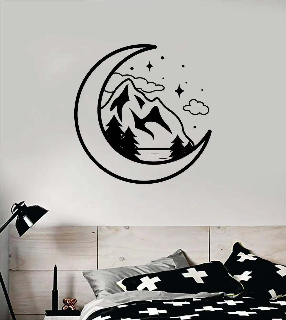 Moon Mountains Wall Decal Sticker Bedroom Room Art Vinyl Beautiful Inspirational Adventure Explore Wanderlust Travel Teen Kids Baby Nursery 1