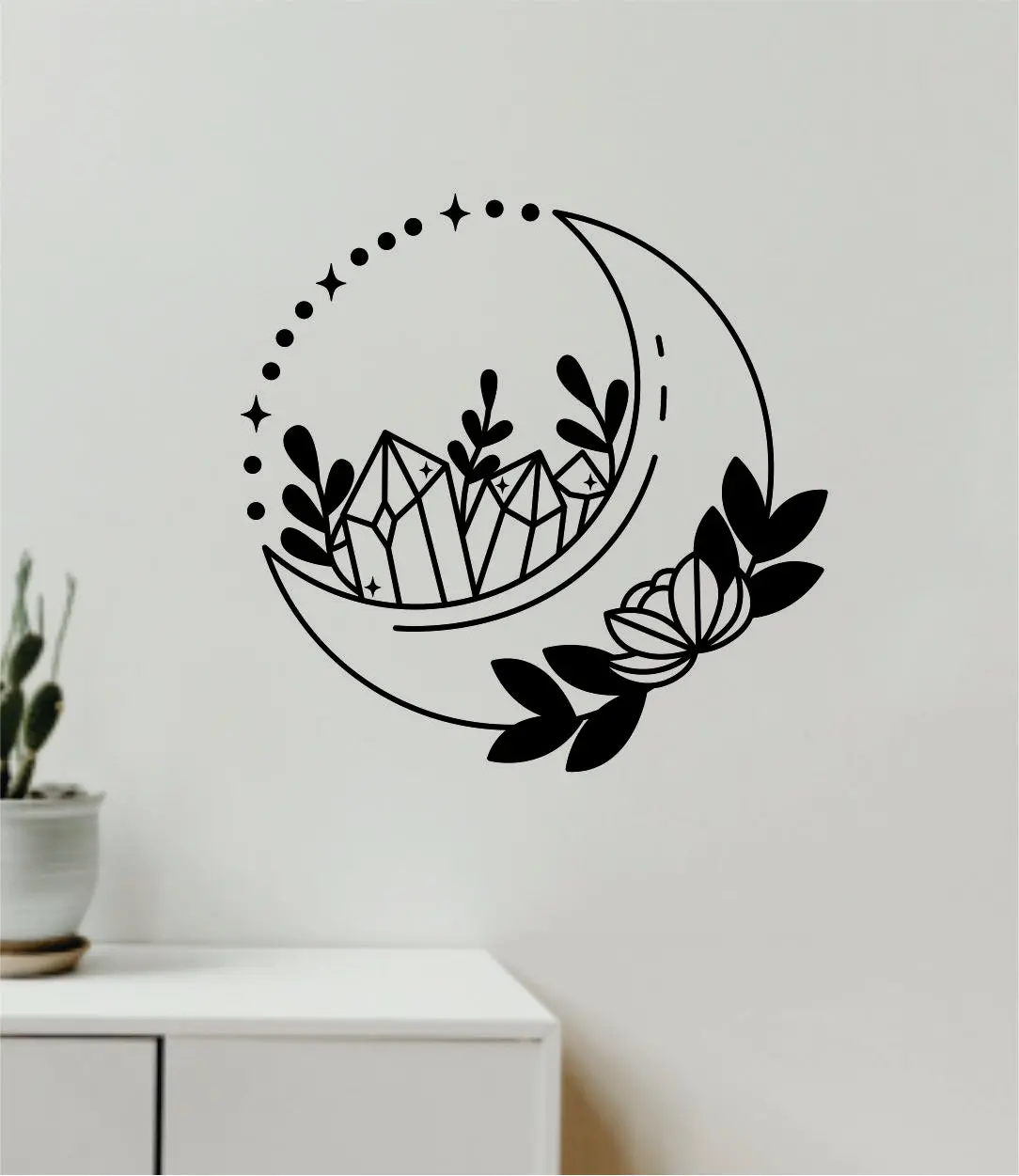 Moon Crystals V2 Decal Sticker Wall Vinyl Art Wall Bedroom Room Home Decor Teen Inspirational Girls Yoga Zen Meditate Namaste Tattoo 1