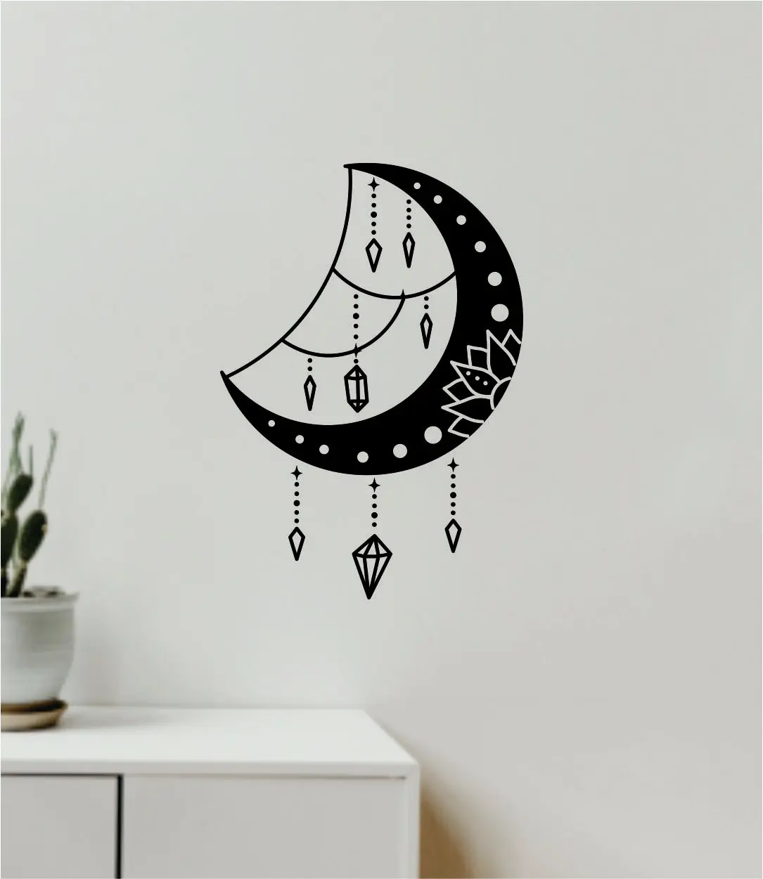 Moon Crystals Decal Sticker Wall Vinyl Art Wall Bedroom Room Home Decor Teen Inspirational Girls Yoga Zen Meditate Namaste Tattoo 1