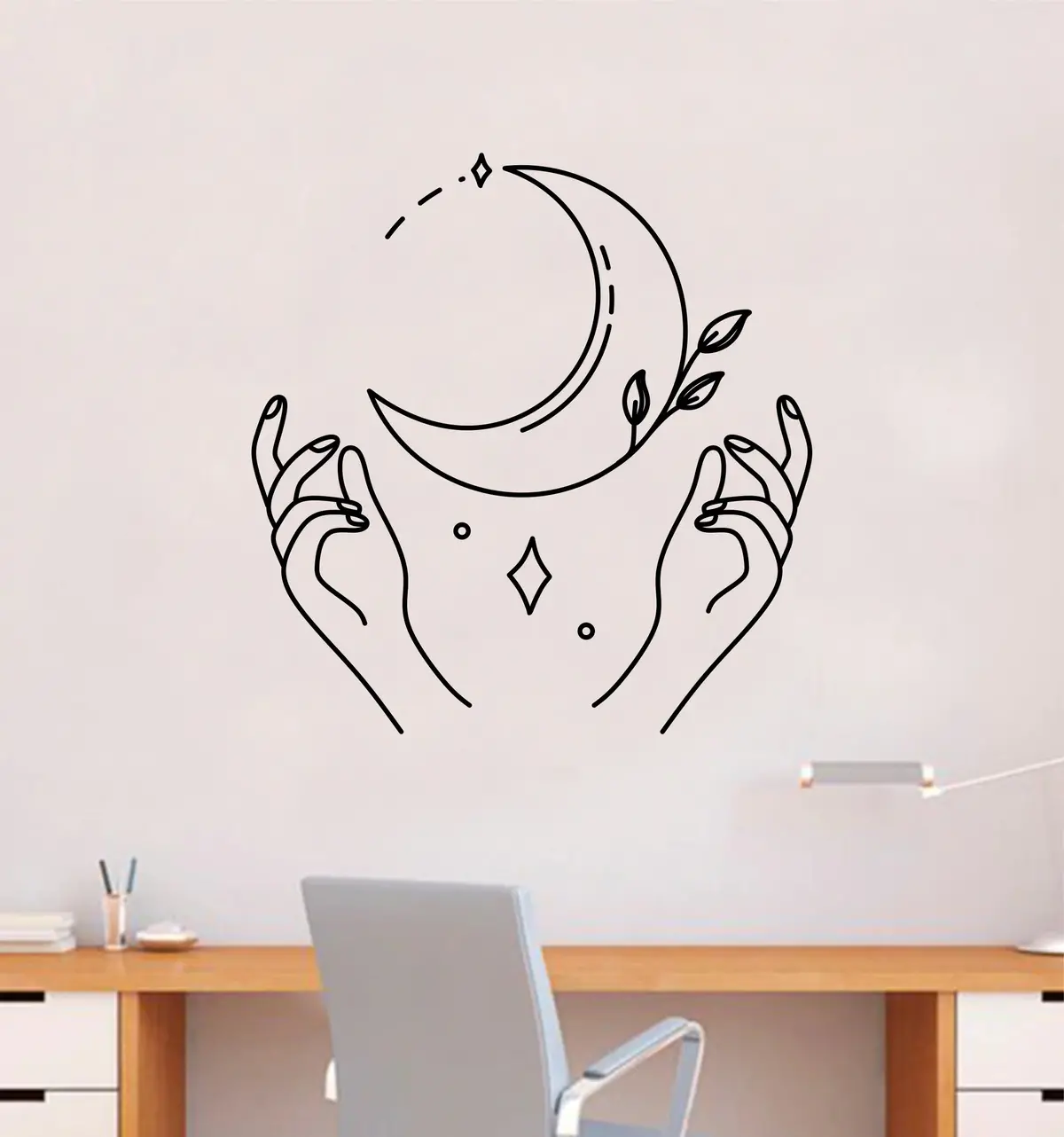 Moon Hands Crystal Wall Decal Sticker Vinyl Room Art Bedroom Decor Teen Girls Nursery School Boho Tattoo Energy Good Vibes Yoga Meditate Healing 1