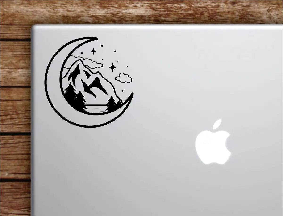 Moon Mountains Laptop Wall Decal Sticker Vinyl Art Quote Macbook Decor Car Window Truck Kids Baby Teen Inspirational Girls Adventure Travel 1