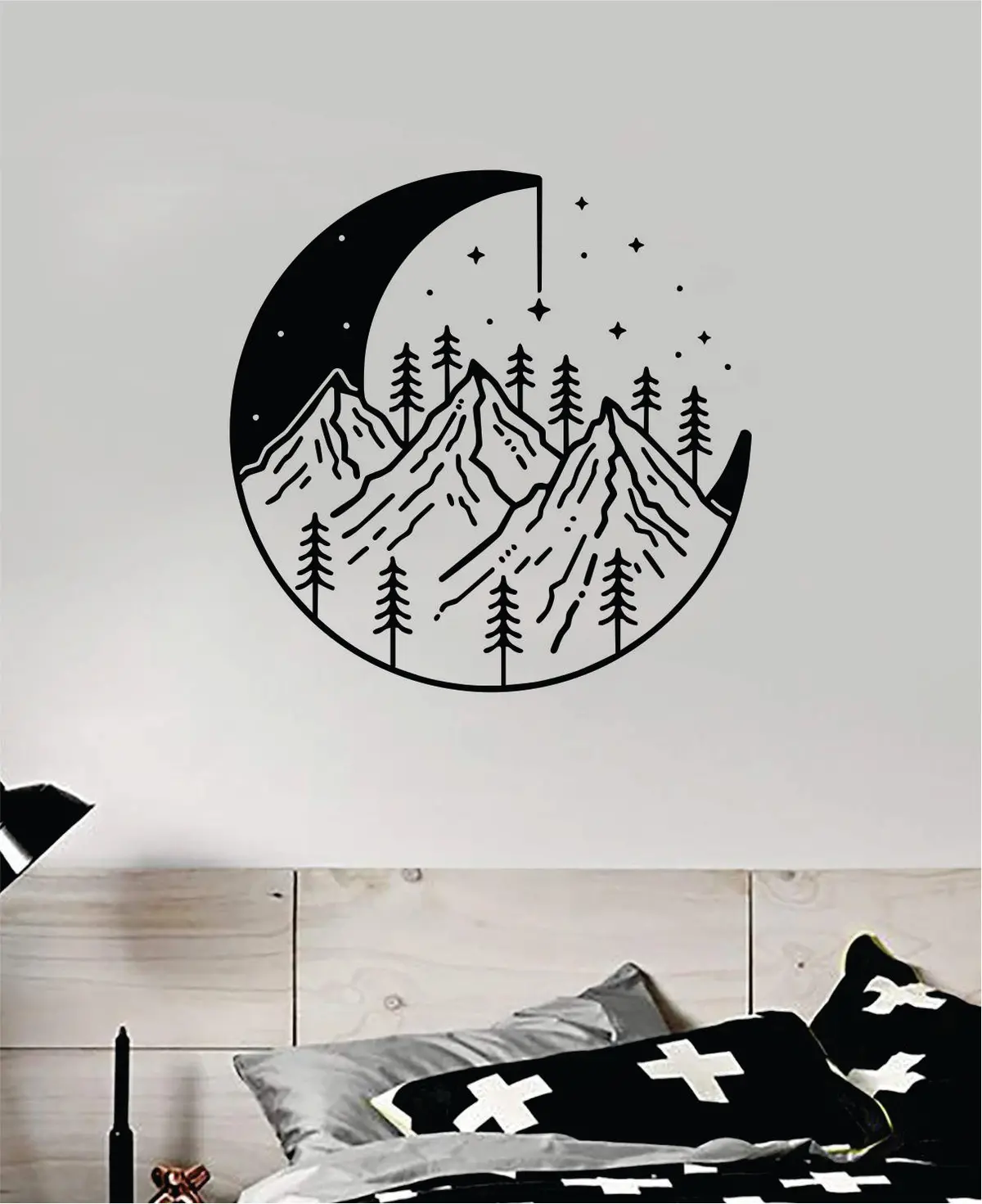 Moon Mountains V2 Wall Decal Sticker Bedroom Room Art Vinyl Beautiful Inspirational Travel Adventure Wanderlust Teen Kids Baby Nursery Trees Stars 1