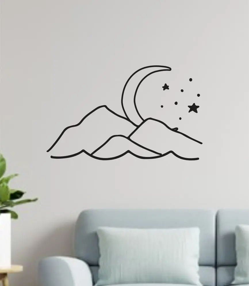 Moon Mountains V4 Wall Decal Home Decor Art Sticker Vinyl Bedroom Boy Girl Teen Baby Nursery Nature Modern Geometric Travel 1