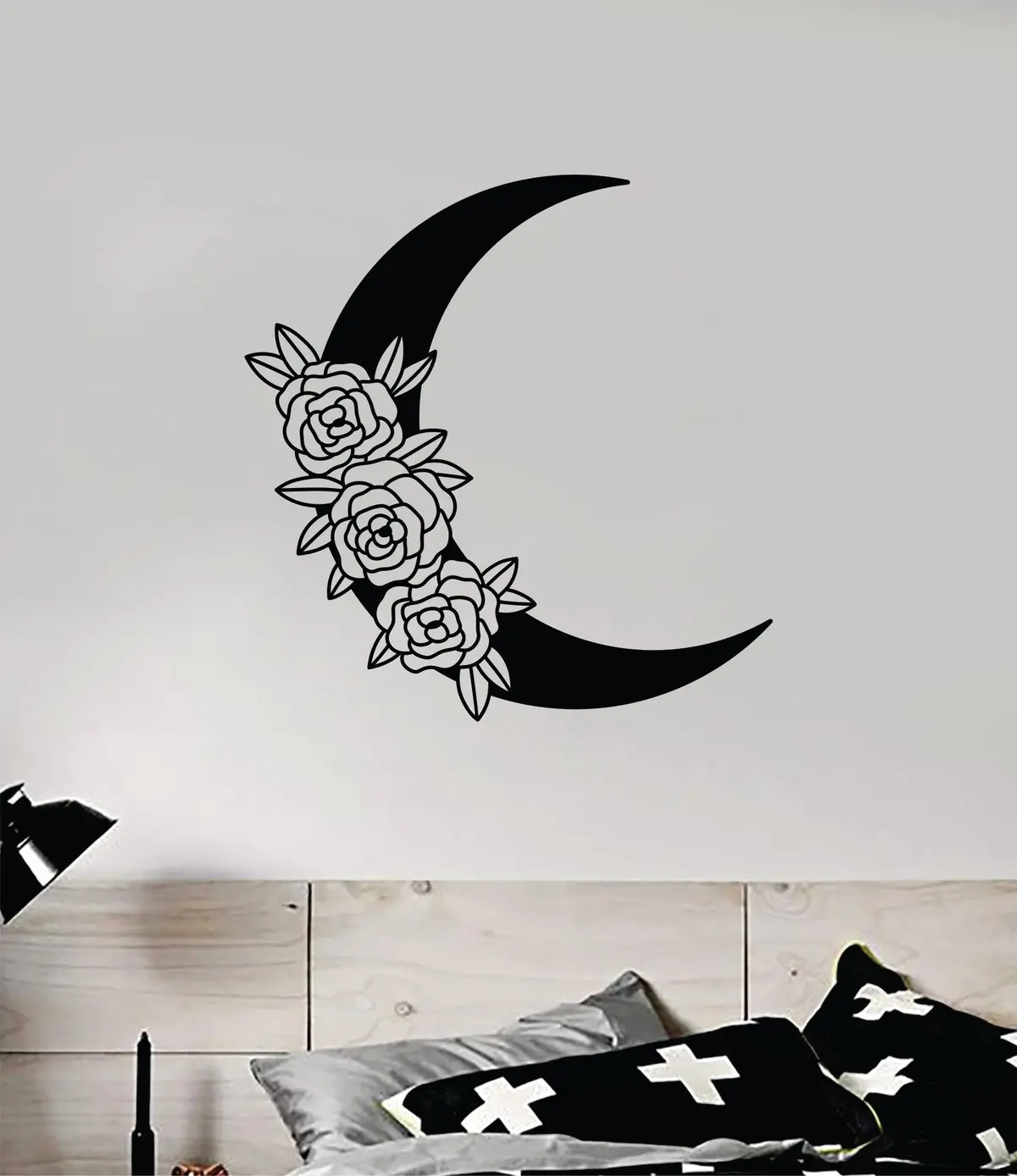 Moon Roses Wall Decal Sticker Vinyl Art Wall Bedroom Room Home Decor Teen Inspirational Girls Tattoo Boho Nature Space 1