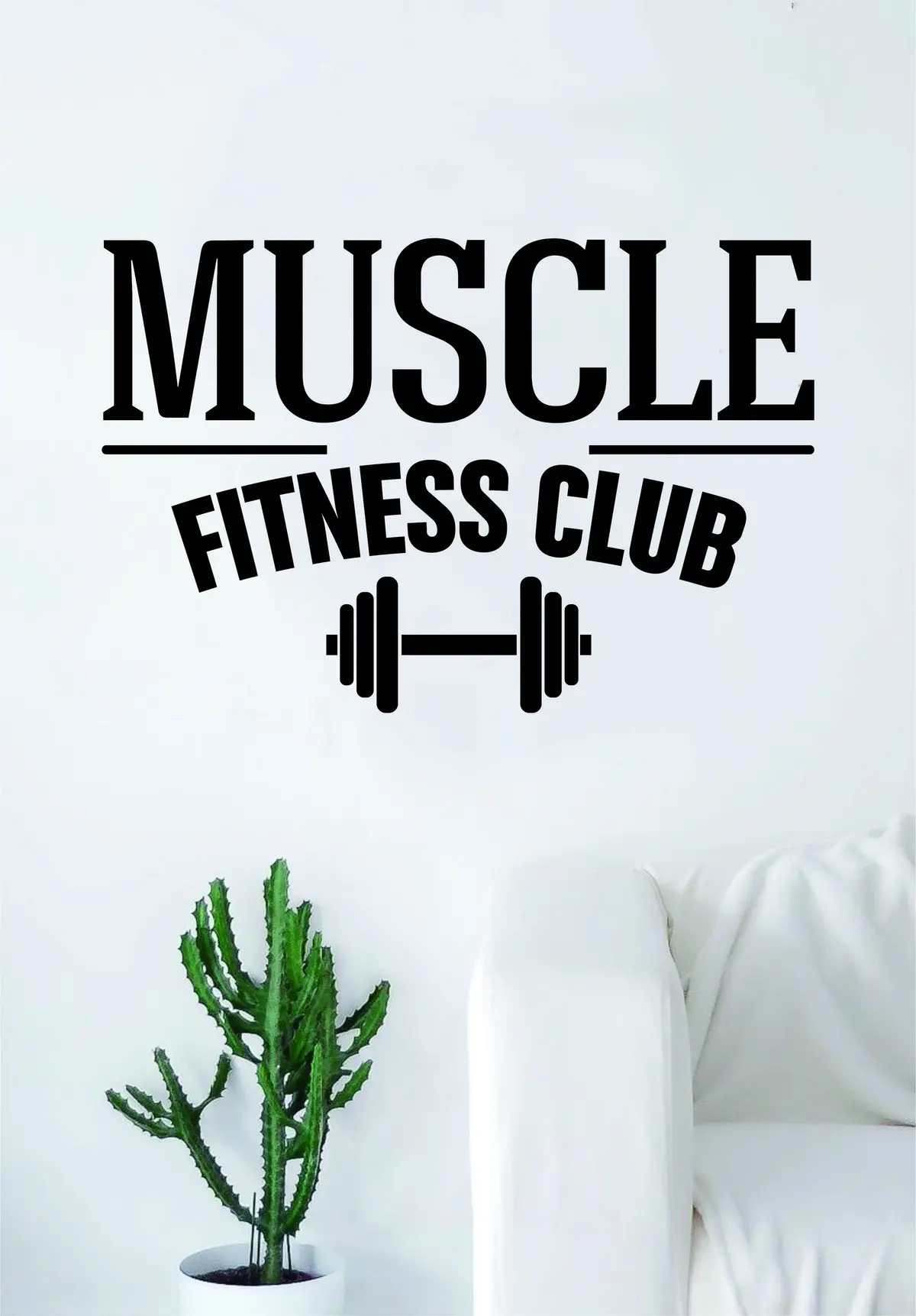 Muscle Fitness Club Gym Sports Center Quote Health Work Out Decal Sticker Wall Vinyl Art Wall Room Decor Weights Dumbbell Motivation Inspirational 1