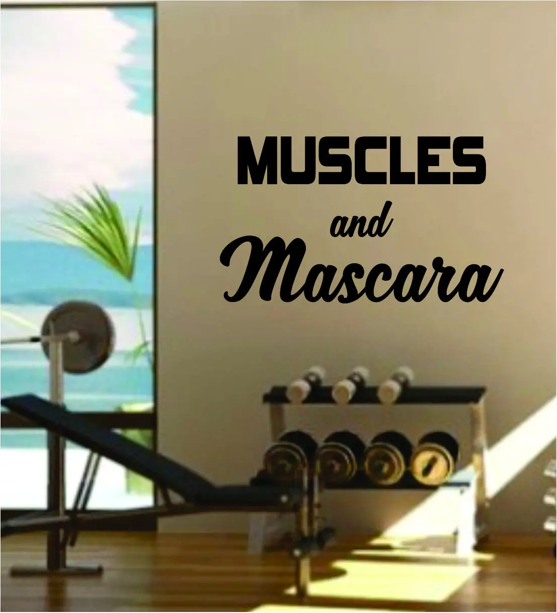 Muscles And Mascara Quote Fitness Health Work Out Gym Decal Sticker Wall Vinyl Art Wall Room Decor Weights Motivation 1