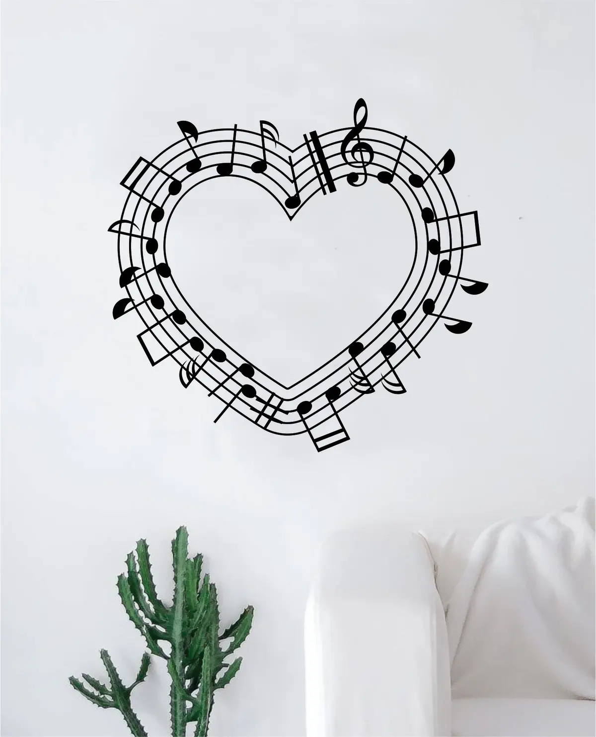 Music Notes Heart V2 Wall Decal Home Decor Sticker Vinyl Art Room Bedroom School Kids Teen Musical Instrument Piano Guitar 1